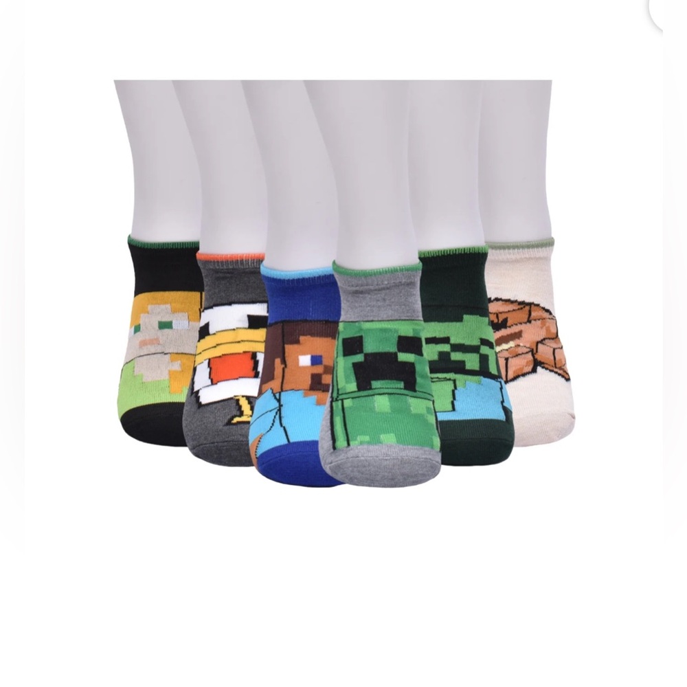 Minecraft Boys No-Show Socks – 6-Pack
Size S (Boys Shoe Size 4.5–8.5)